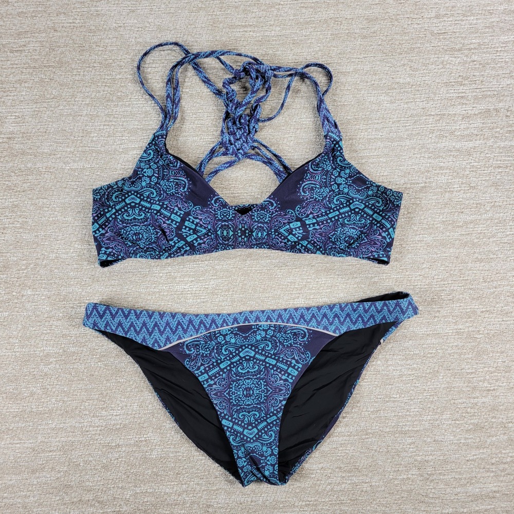 Red Carter Bikini Set M Purple Teal Paisley Strappy Boho Swim Beach Vacation